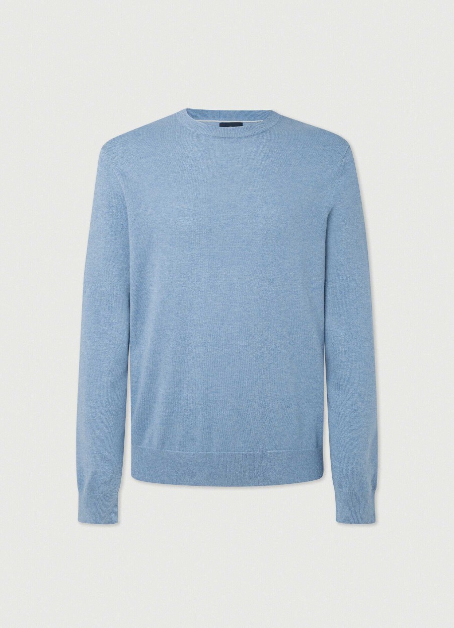 Klaer Hackett London | Crew Neck Jumper Med Albuepleter