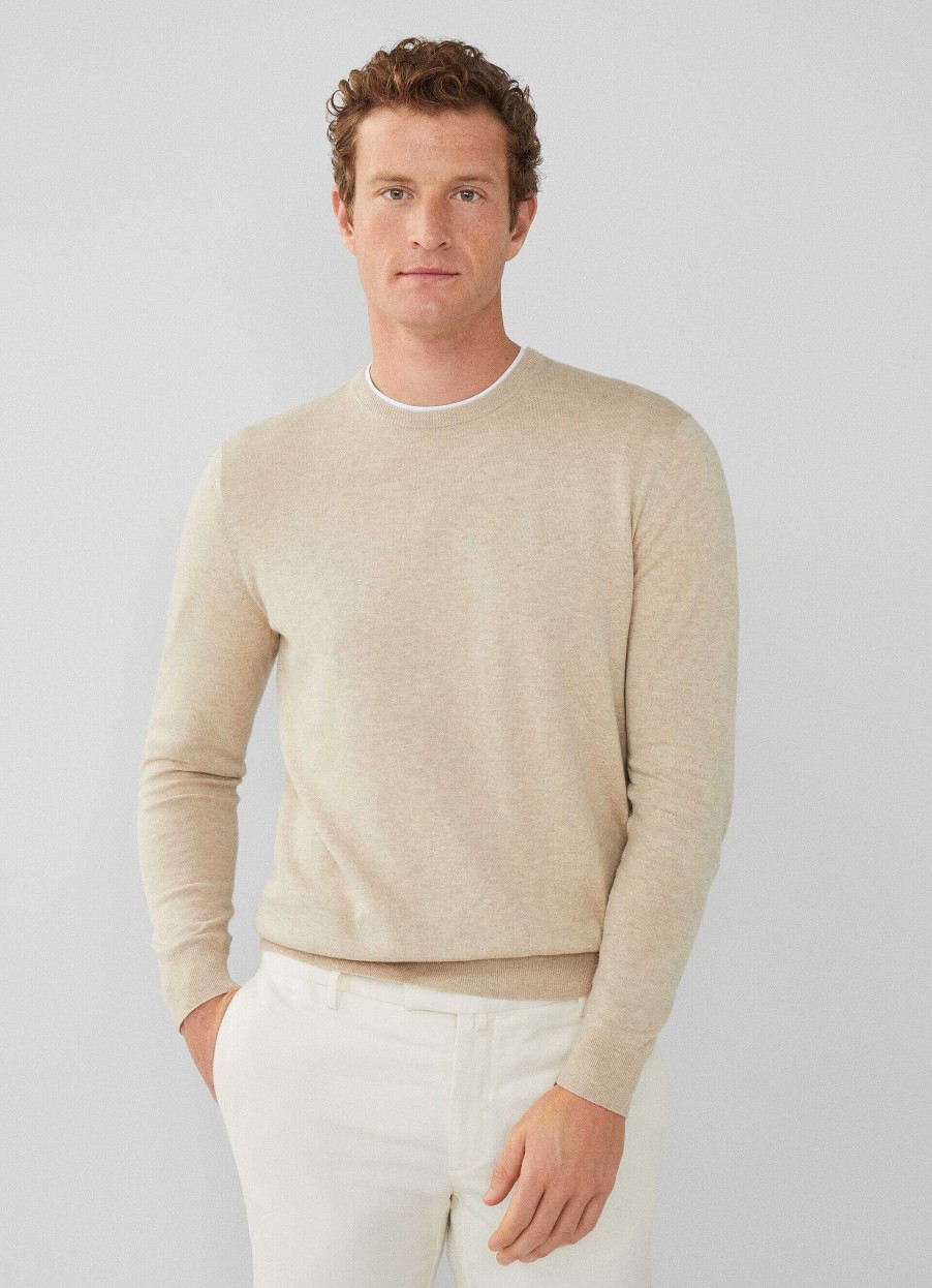 Klaer Hackett London | Crew Neck Jumper Med Albuepleter