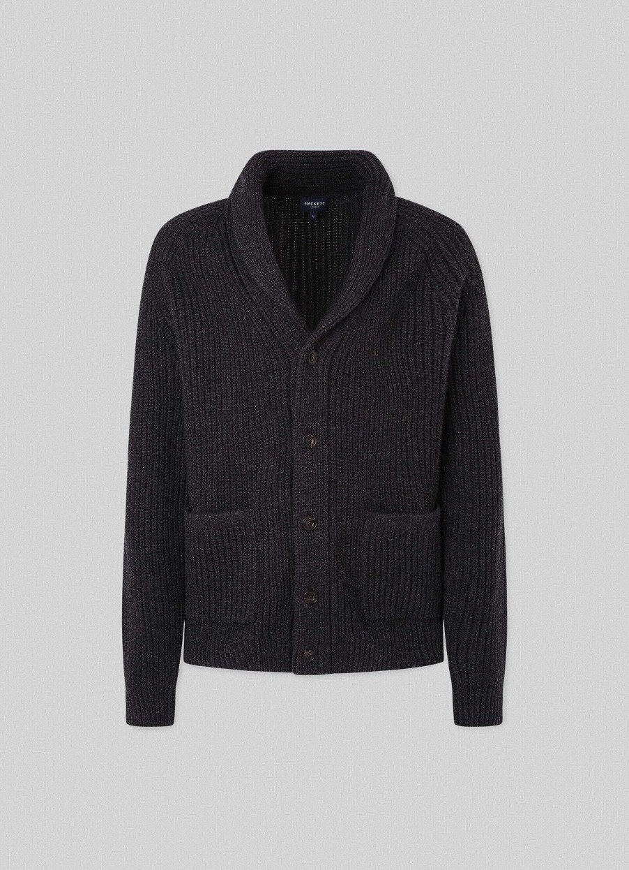 Klaer Hackett London | Ribbet Ull Og Cashmere Sjalcardigan