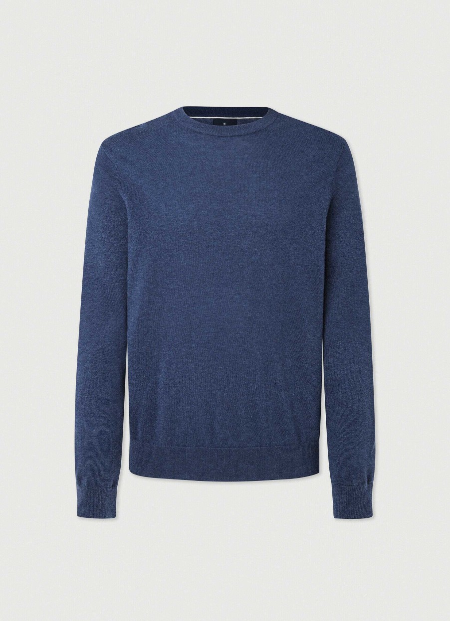 Klaer Hackett London | Crew Neck Jumper Med Albuepleter