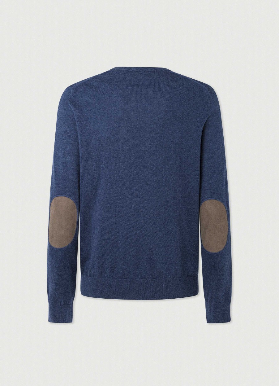 Klaer Hackett London | Crew Neck Jumper Med Albuepleter